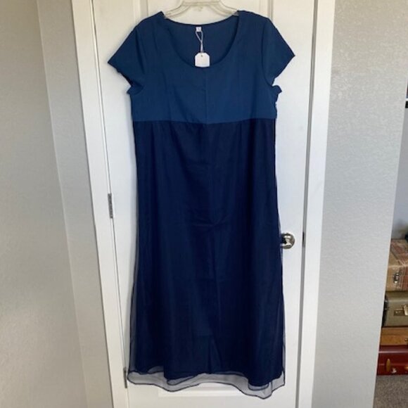 NWT Blue Color Block Short Sleeve Midi Dress Large - Picture 8 of 11